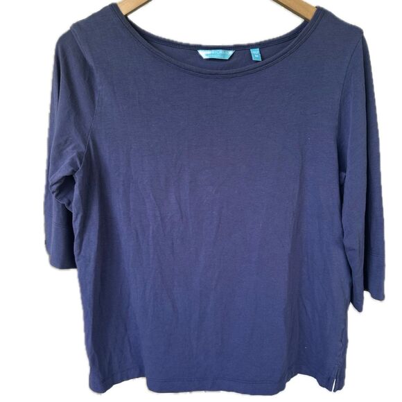 Tori Richard Honolulu Hawaii Women's Classic Solid Navy Quarter Sleeve Top M - Picture 1 of 5